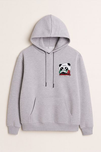 CLASSY.MODA Hooded Oversize 3 Thread Panda Printed Sweatshirt