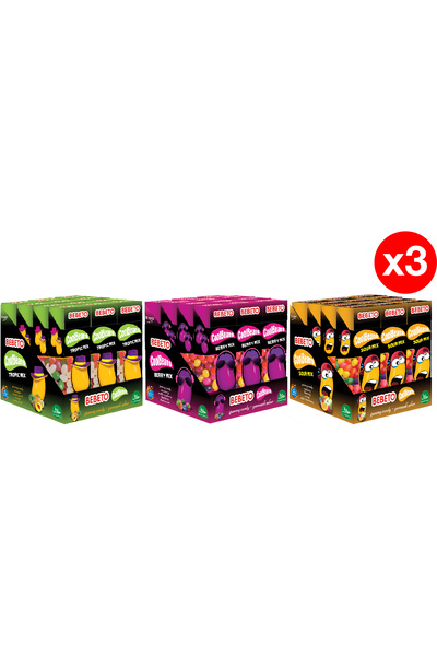 BEBETO Cool Beans – Set of 3 Boxes x 12 Packs – 30g – Tropic, Berry, Sour – Fruit Jellies