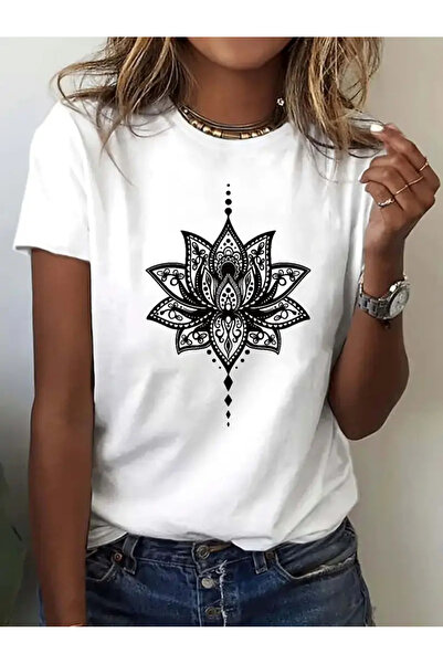 İnazuma Outdoors تيشيرت أبيض مطبوع عليه زهرة الأمارلس، مقاس كبير للجنسين، بيا...