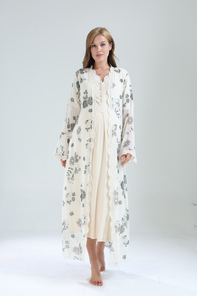 Nisy Collection Dantel Detaylı Önden Düğmeli Sabahlıklı Lohusa Gecelik Takımı