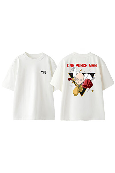 THEWERT Tricou oversize alb din bumbac cu imprimeu pe spate One Punch Man 6