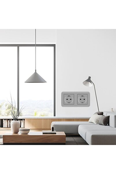 TECHSTAR Priză de perete dublă încastrată ® TS-PC, 110-250V, 16A, ignifugă, 80x151mm, gri