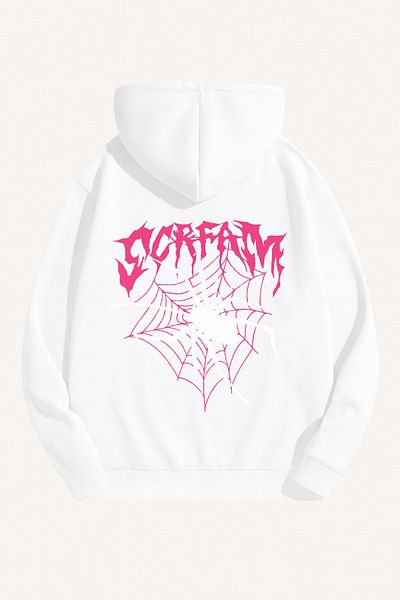 CLASSY.MODA Hooded Oversize 3 Thread Spider and Web Printed Sweatshirt