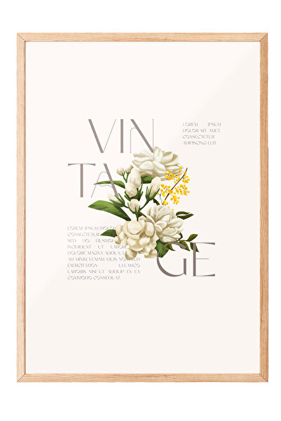 Zestia Tablou cu ramă din lemn, minimalist cu flori albe, poster decorativ pe...