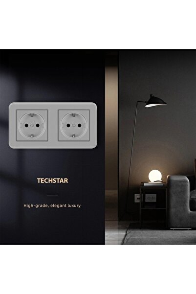 TECHSTAR Priză de perete dublă încastrată ® TS-PC, 110-250V, 16A, ignifugă, 80x151mm, gri