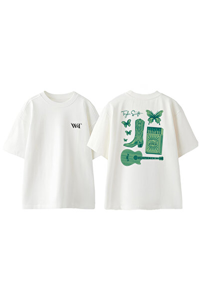 THEWERT تي شيرت تايلور سويفت 9 مطبوع من الخلف من القطن الأبيض كبير الحجم