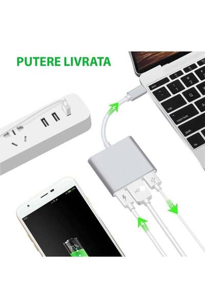 TECHSTAR ® DJ3IN1 3 in 1 USB-C to HDMI multifunctional adapter, HDMI 4K, 1 x USB 3.0, 1 x USB C, PD