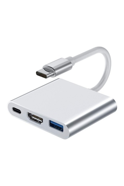 TECHSTAR ® DJ3IN1 3 in 1 USB-C to HDMI multifunctional adapter, HDMI 4K, 1 x USB 3.0, 1 x USB C, PD