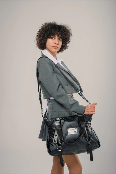 ARMESA Τσάντα ώμου και ώμου από μαύρο δέρμα Tiven