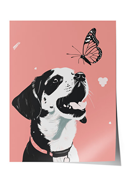 Zestia Poster fără ramă, ilustrație cu câine și fluture, poster decorativ pen...
