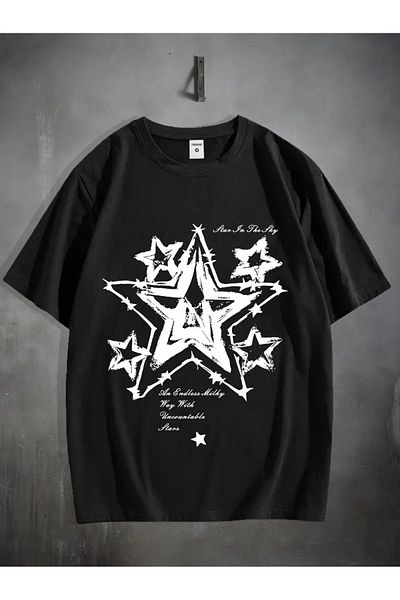 Touz Moda Star Printed Unisex Oversize T-Shirt