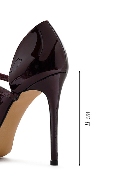 Derimod Women's Burgundy Buckle High Thin Heeled Patent Leather Shoes