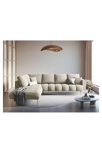 BIZ NAS Luxury Beige Velvet Corner Sofa - Elegant Home Furniture