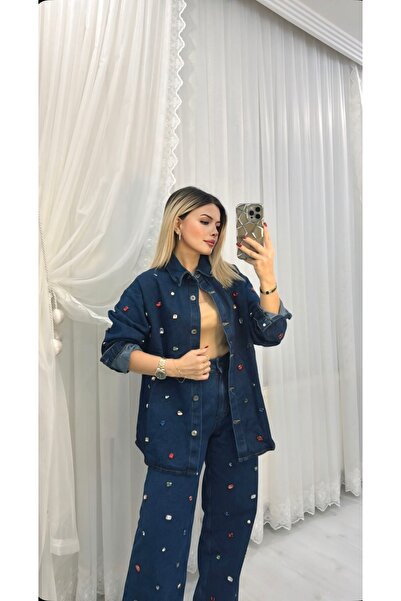 DENİZ Renkli Taşlı Denim ceket