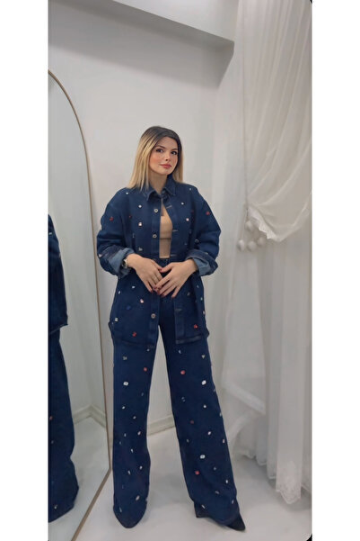 DENİZ Renkli Taşlı Denim pantolon