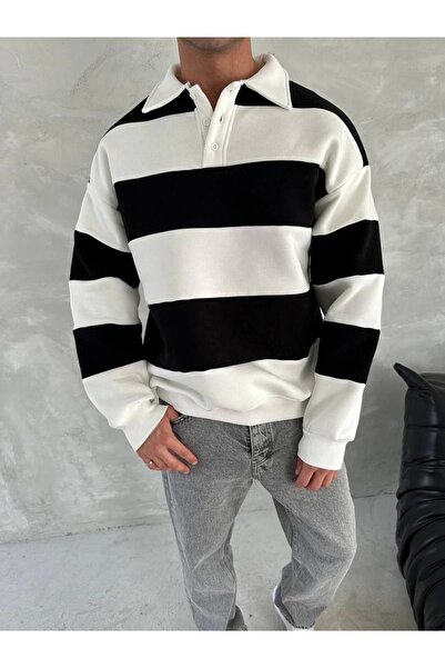 IVORA WEAR Unisex Üç İplik Parçalı Yakalı SweatShirt - Siyah