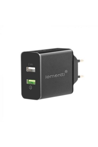 lemontti LEMONTTI phone charger, Quick Charge, dual USB, black, model 6420628041652A