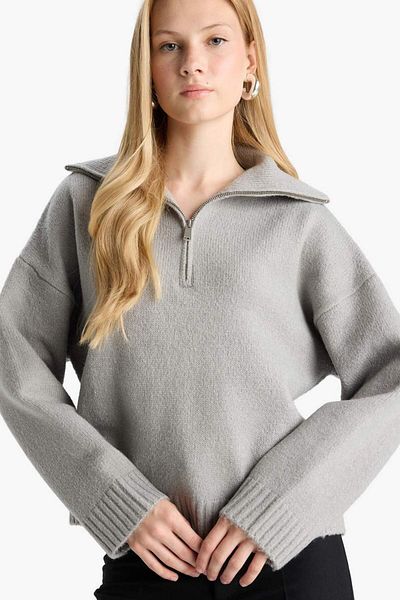 DeFacto Oversize Wide Fit Polo Neck Zipper Sweater A8180Ax25Wn
