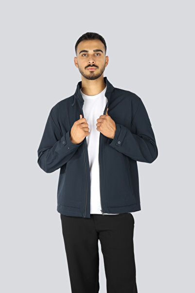 BOSS Erkek Regular Fit Dik Yaka Saklanabilir Kapüşonlu Fermuarlı Uzun Kollu Lacivert Ceket 50547488-404