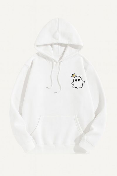 CLASSY.MODA Hooded Oversize 3 Thread Crown Ghost Printed Sweatshirt