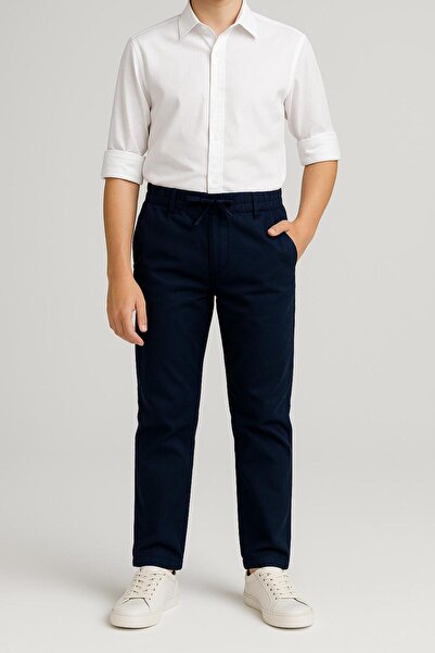 Kuraff Giyim UNİSEX ÇOCUK BELİ RİBANALI CANVAS OKUL PANTOLONU