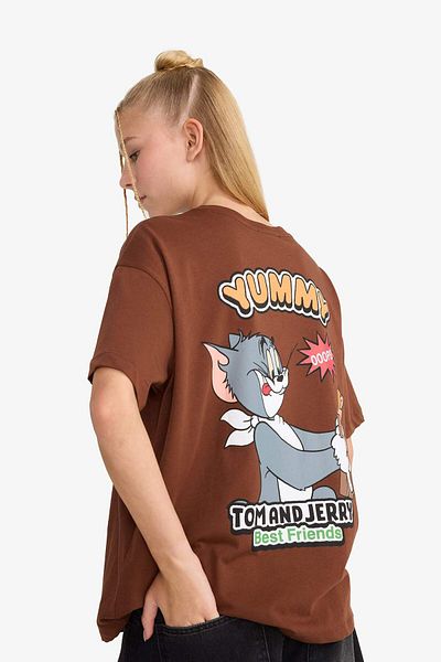 DeFacto Coool Tom & Jerry Oversize Wide Fit Crew Neck Back Printed Short Sleeve T-Shirt F8833Ax25Au