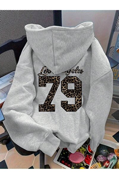 Josette Los Angeles 79 Leopar Baskılı Kapüşonlu Oversize Sweatshirt