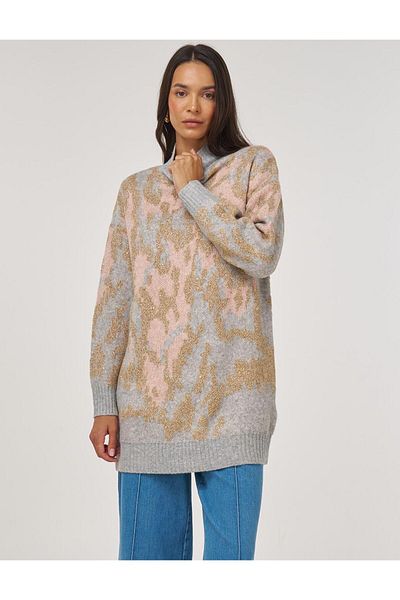 Kayra Abstract Pattern Knitwear Tunic Pink
