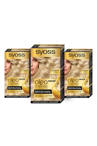 Syoss 3 x Permanent Hair Dye Without Ammonia, Color Oleo Intense, 9-10 Light Blonde, 115 ml