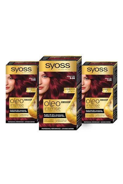 Syoss 3 x Permanent Hair Dye Without Ammonia Color Oleo Intense, 5-92 Light Copper Red, 115ml