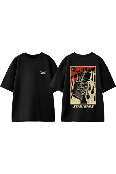 THEWERT Tricou oversize negru din bumbac cu imprimeu pe spate Star Wars Darth...