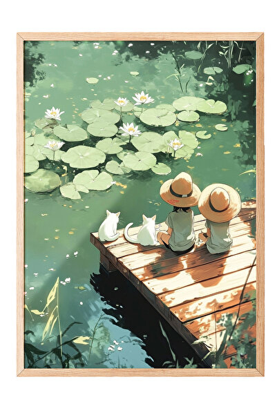 Zestia Tablou cu ramă din lemn, Peisaj cu lac în fundal, Poster decorativ pen...