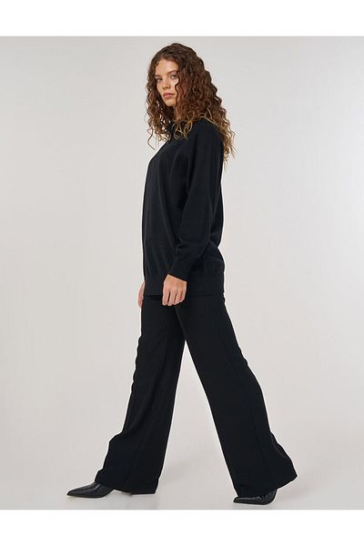Kayra Zipper Closure Knitwear Tunic Black