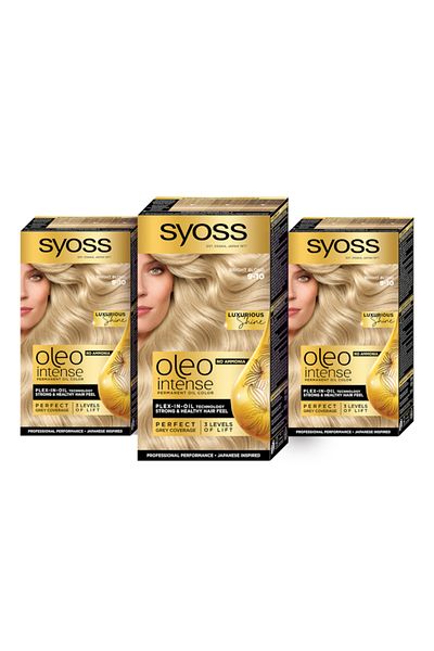 Syoss 3 x Permanent Hair Dye Without Ammonia, Color Oleo Intense, 9-10 Light Blonde, 115 ml