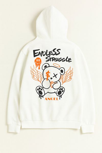 CLASSY.MODA Hooded Oversize 3 Thread Bear Printed Sweatshirt