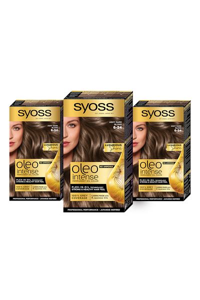 Syoss Color Oleo Intense 6-54 Dark Ash Blonde Permanent Hair Dye, 3-pack, 115 ml