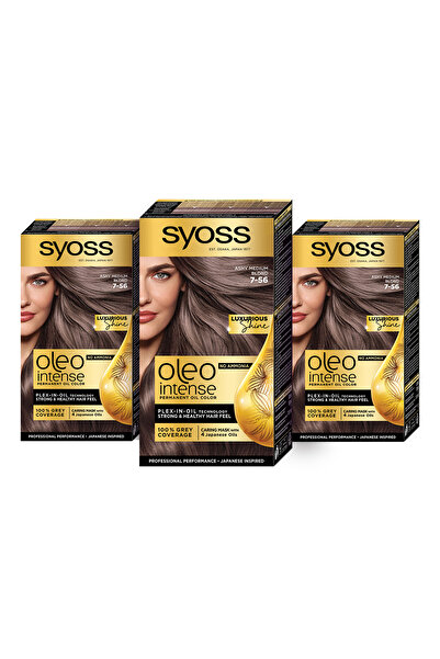 Syoss Color Oleo Intense Permanent Hair Color, 7-56 Ashy Medium Blond, Ammonia-Free, 3 Pack (115ml)
