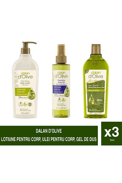 Dalan d’Olive – Set of 3 Lotion, Oil and Shower Gel – Complete Care