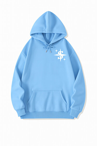 CLASSY.MODA Hanorac oversize cu glugă cu 3 fire, unisex, cu imprimeu minim