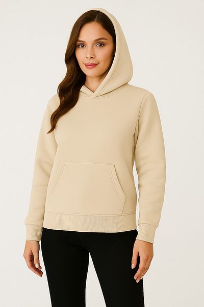 CLASSY.MODA Women's Hooded Pocket Oversize Three Thread Fabric Sweatshirt Daily Casual Model