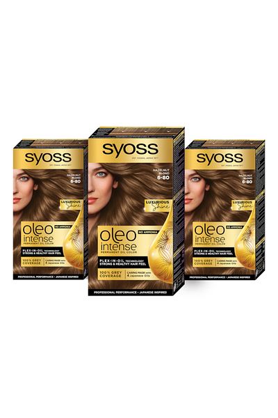 Syoss 3 x Permanent Hair Dye Color Oleo Intense, 6-80 Blond Hazel, 115 ml