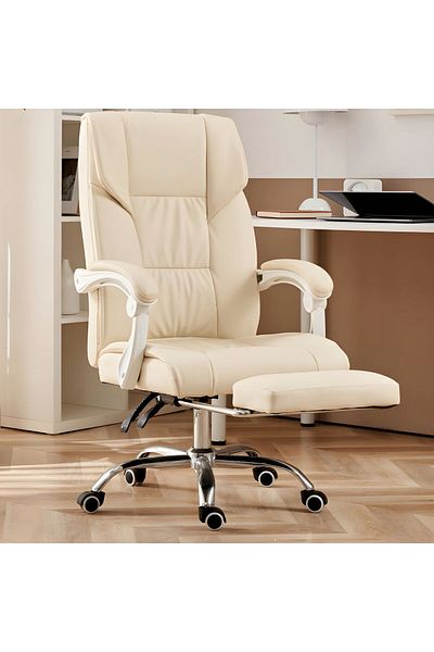 Generic Luxury office chair made of high quality leather, comfortable office chair with footrest biege