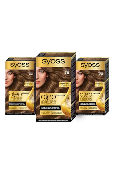 Syoss 3 x Permanent Hair Dye Color Oleo Intense, 6-80 Blond Hazel, 115 ml