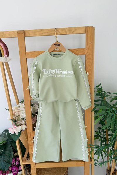 Minigimin Cicileri My Little Girl's Cicily Bow Detailed Scalloped Girl's 2-Piece Set - Green