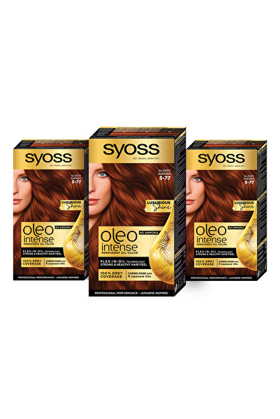 Syoss 3 x Permanent Hair Dye Without Ammonia Color Oleo Intense, 5-77 Brilliant Auburn Brown, 115 ml