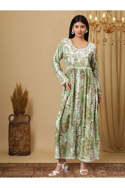 alaya Hand Embroidered Lucknowi Chikankari Printed Mulmul Cotton Jalabiya-AL3936