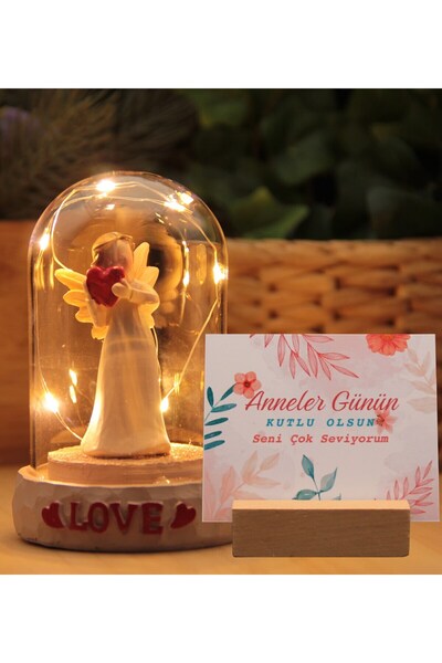 HALL BREATHE Doğal Işıklı Melek Figürlü Cam Fanus, Sevgili Anneler İçin Dekor...