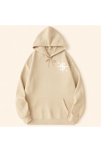 CLASSY.MODA Oversize 3 Thread Hooded Minimal Printed Unisex Sweatshirt