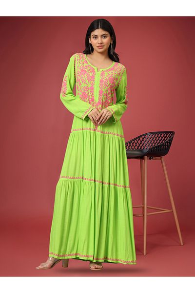 alaya Hand Embroidered Lucknowi Chikankari Cotton Jalabiya-AL3942