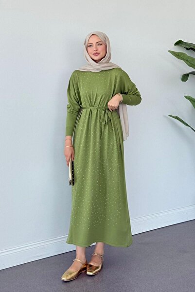 Hazamoda Rochie Batum Stoned Mercerized Verde ulei